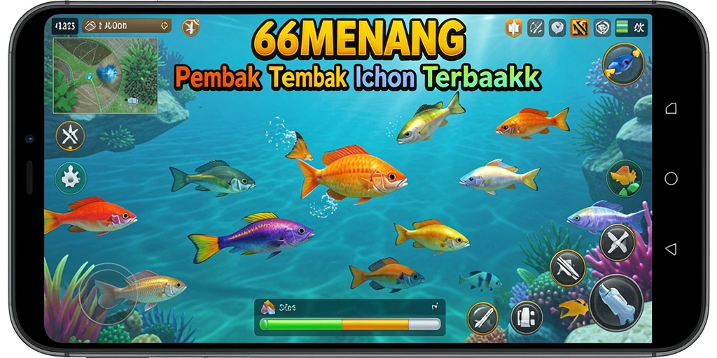 Tampilan gameplay seru dalam 66MENANG dengan tembakan ikan.