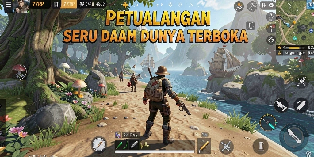Tampilan gameplay Open World 77RP yang kaya dan interaktif.