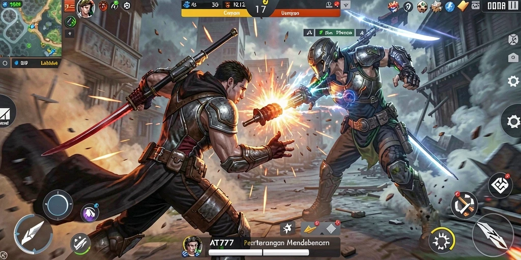 Screenshot AT777 yang menunjukkan aksi pertarungan seru dan intens.