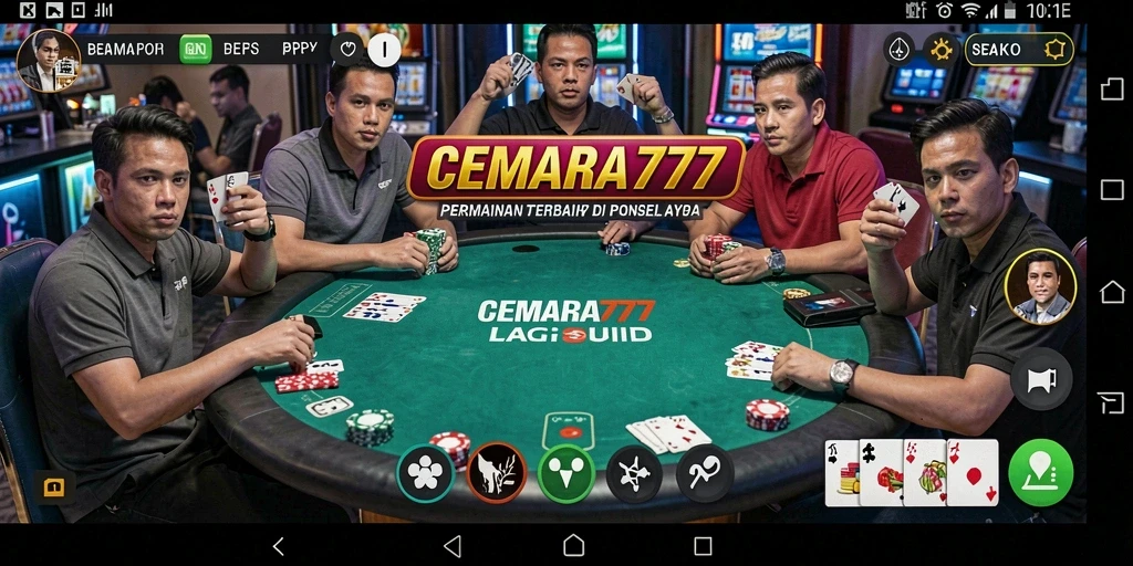 Screenshot gameplay CEMARA777 menampilkan aksi poker yang mendebarkan.