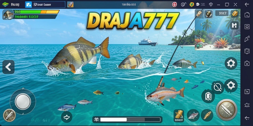 Screenshot gameplay DRAJA777 menampilkan keindahan memancing di laut.
