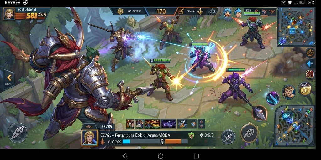 Tangkapan layar <strong>EE789</strong> menunjukkan aksi pertempuran MOBA yang mendebarkan.