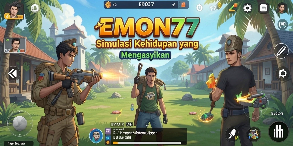 Screenshot gameplay EMON77 yang menampilkan interaksi karakter.