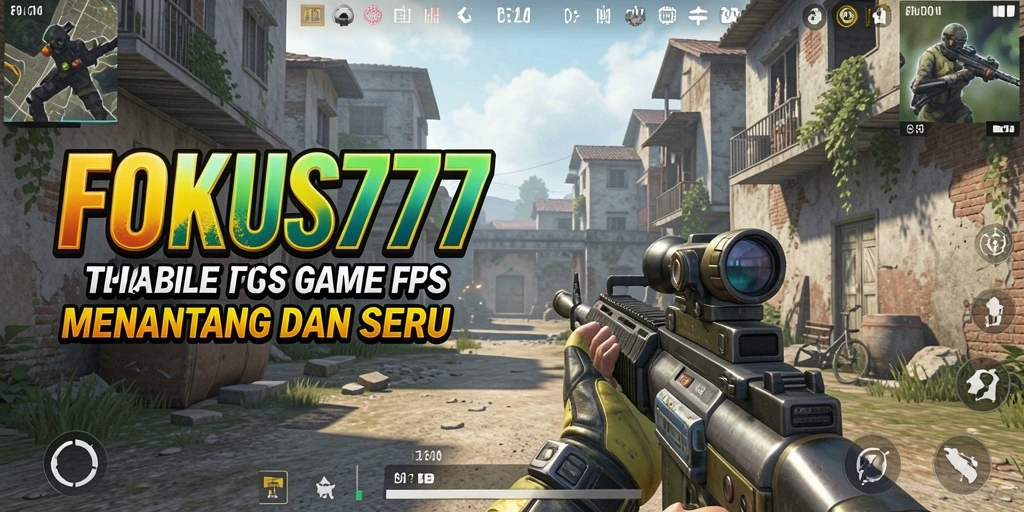 Screenshot menampilkan aksi intens dalam game FPS FOKUS777.