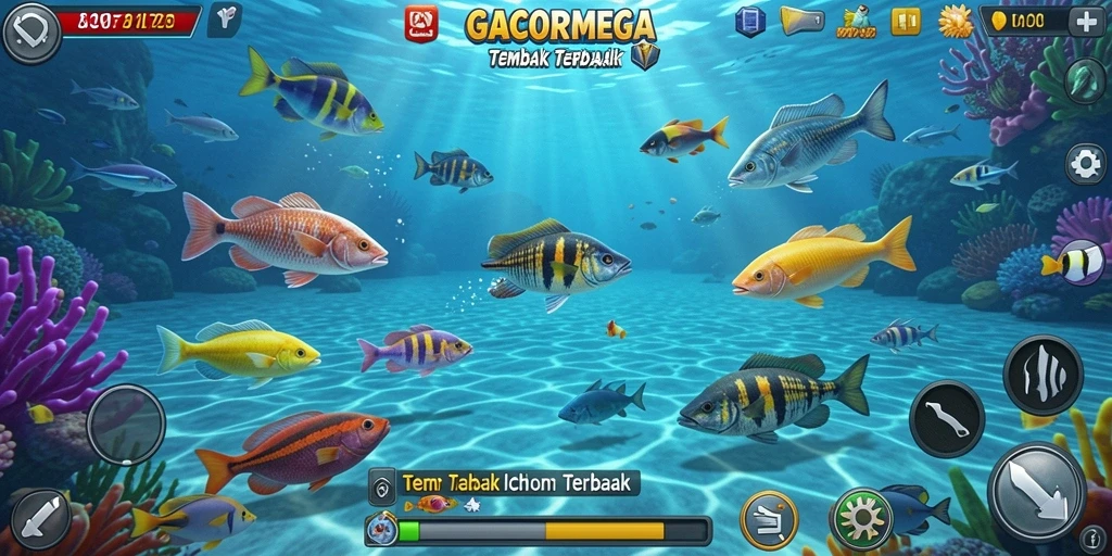 Screenshot GACORMEGA menampilkan gameplay menembak ikan yang seru.