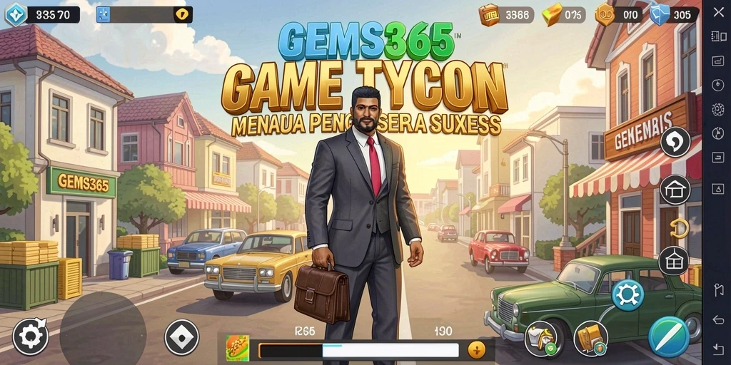Tampilan dalam permainan GEMS365 yang menampilkan pengelolaan bisnis Tycoon.