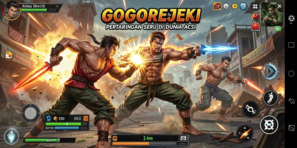 Tampilan gameplay GOGOREJEKI yang mendebarkan dan penuh aksi.