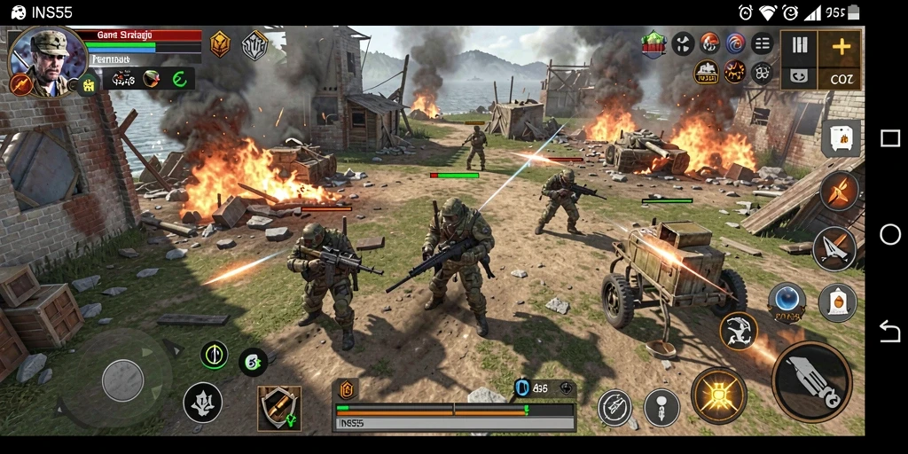 Tampilan gameplay seru di INS55 dengan strategi pertempuran yang intens.