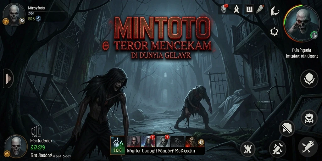 Screenshot gameplay MINTOTO menampilkan suasana horor yang intens.