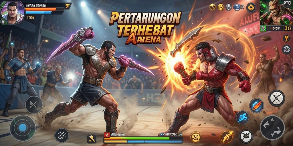 Screenshot utama PT89 menampilkan aksi pertarungan yang mengesankan.