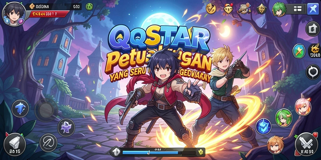 Tampilan gameplay QQSTAR dengan karakter anime yang dinamis dan aksi seru.