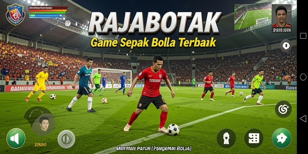 Tampilan gameplay seru dalam RAJABOTAK yang penuh aksi sepak bola.