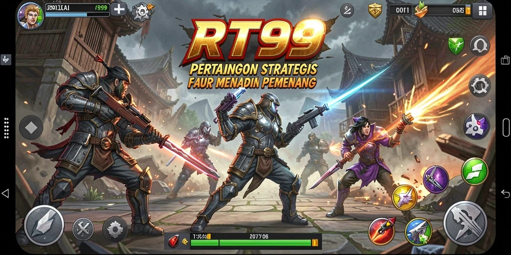 Screenshot utama RT99 menampilkan pertempuran strategis yang intens.
