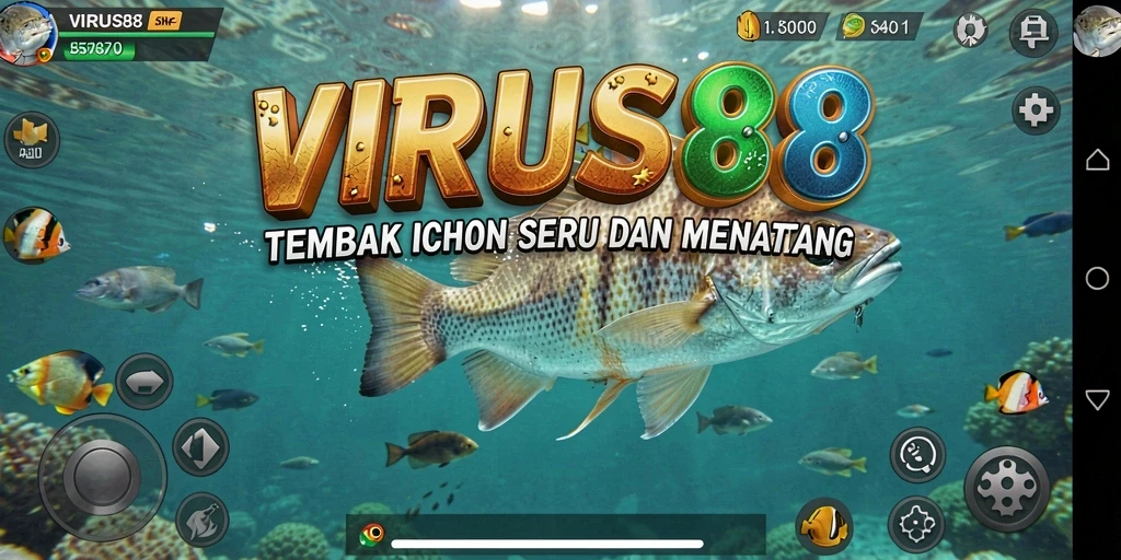 Screenshot utama VIRUS88 menampilkan gameplay seru Tembak Ikan.