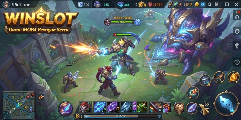 Tangkapan layar yang menunjukkan aksi permainan MOBA yang seru.