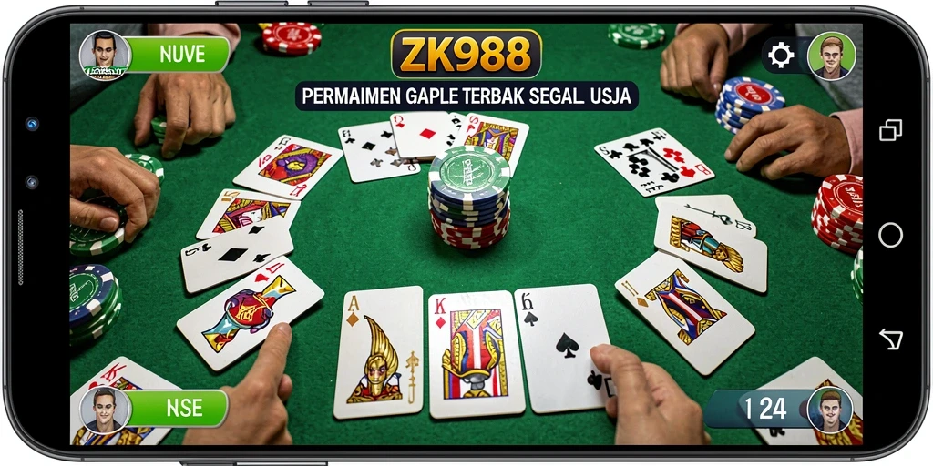Tampilan antarmuka permainan Gaple ZK988 yang menarik dan interaktif.